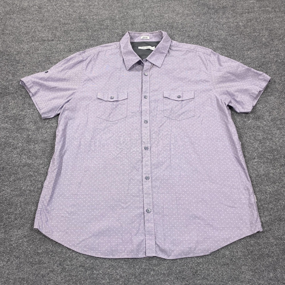 Calvin Klein Shirt Mens XL Purple Polka Dot Short Sleeve Button Up Casual